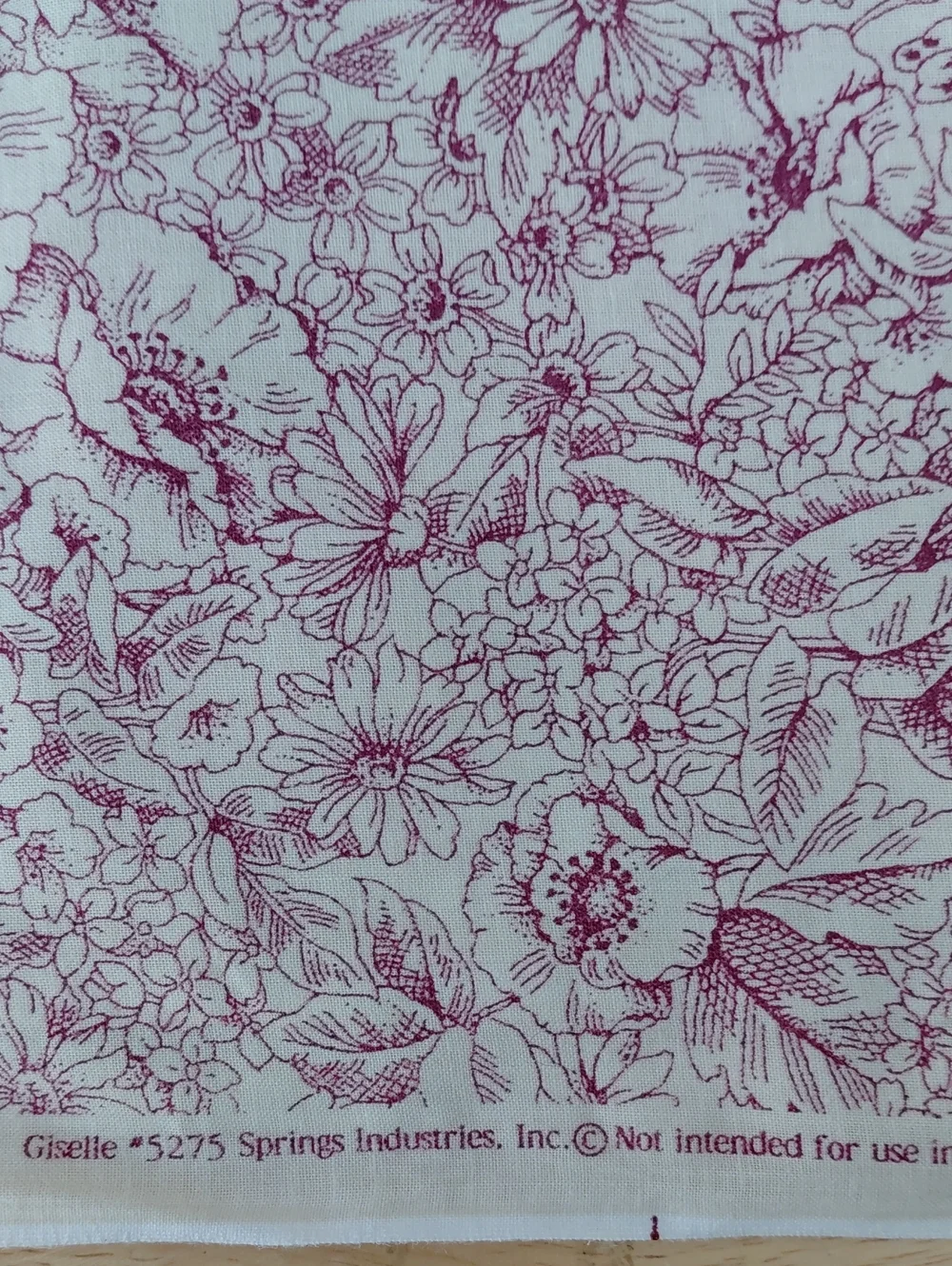 Springs Industries Giselle #5275 Maroon & Cream Floral Cotton Fabric 1.75 Yards